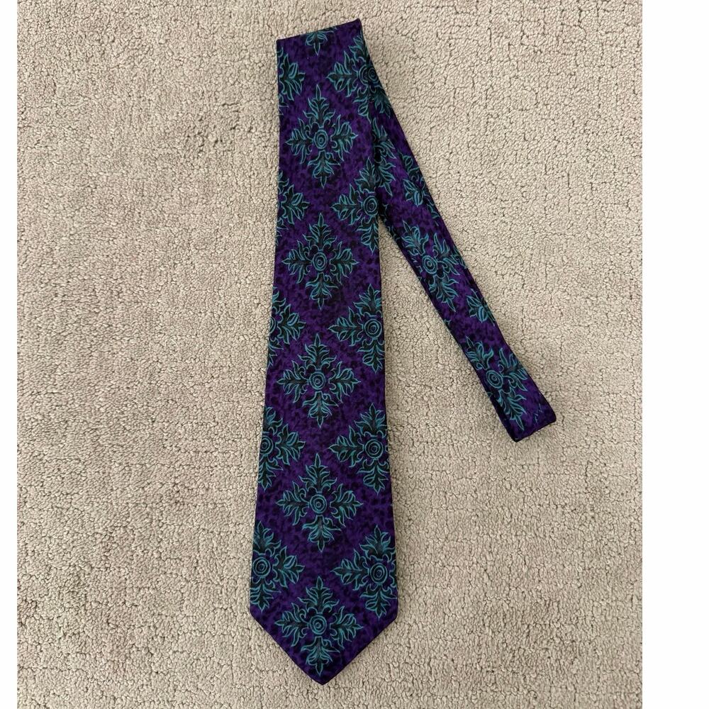 Liberty Of London Silk Decorative Printed Tie Purple Teal